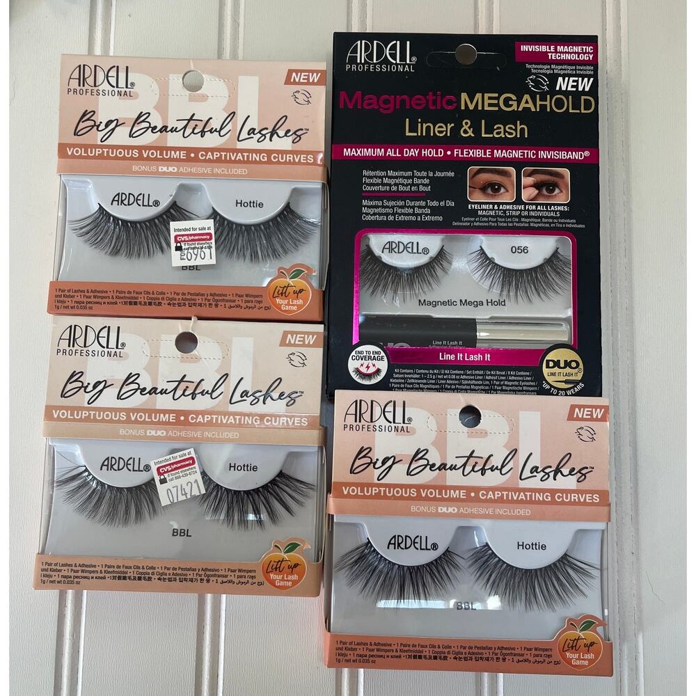 NEW NIB‎ Ardell Big Beautiful Lashes Hottie & Magnetic Megahold Bundle 4 Boxes